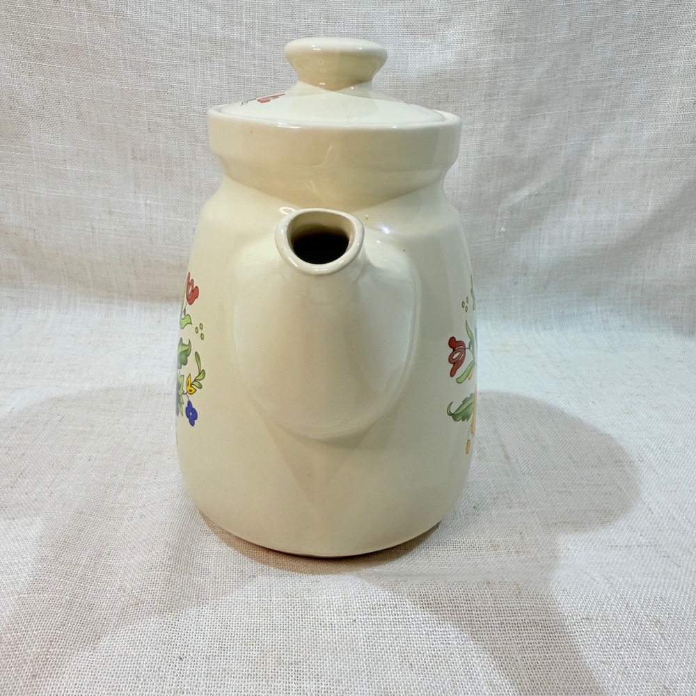Vintage Floral Ceramic Teapot Cream with Red Blue Yellow Flower Bouquet - Picture 4 of 6